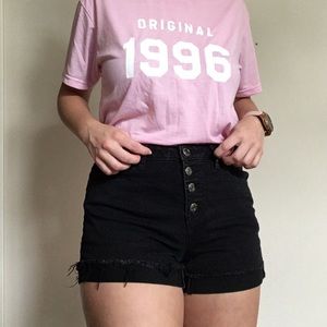 Black Mid-Waist Frayed Shorts